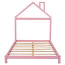 Full Size Wood Platform Bed with House-shaped Headboard (Pink) - Supfirm