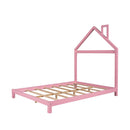 Full Size Wood Platform Bed with House-shaped Headboard (Pink) - Supfirm