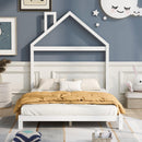 Full Size Wood Platform Bed with House-shaped Headboard (White) - Supfirm