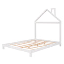 Full Size Wood Platform Bed with House-shaped Headboard (White) - Supfirm