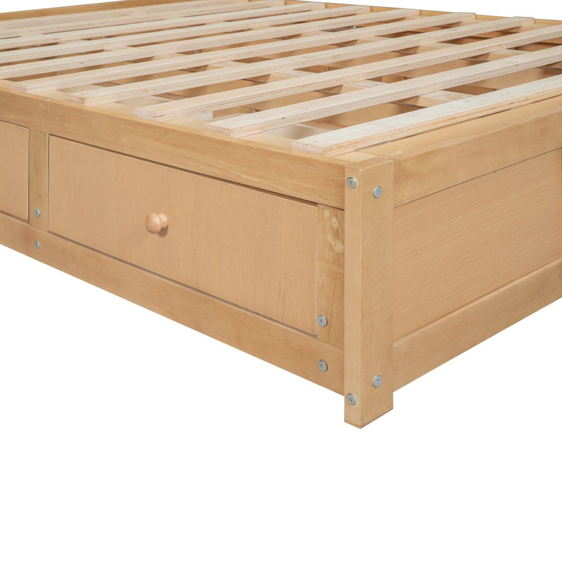 Full Size Wood Platform Bed with Underneath Storage and 2 Drawers, Wood Color - Supfirm