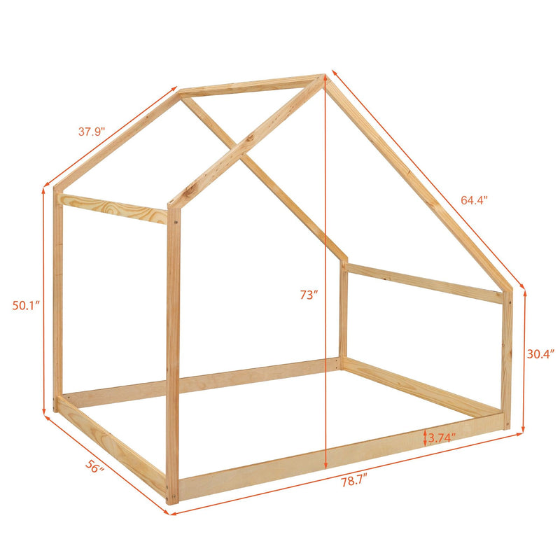 Full Size Wooden House Bed, Natural - Supfirm