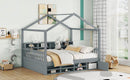 Full Size Wooden House Bed with Shelves and a Mini-cabinet, Gray - Supfirm