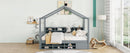 Full Size Wooden House Bed with Shelves and a Mini-cabinet, Gray - Supfirm