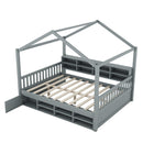 Full Size Wooden House Bed with Shelves and a Mini-cabinet, Gray - Supfirm