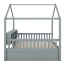 Full Size Wooden House Bed with Shelves and a Mini-cabinet, Gray - Supfirm