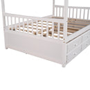 Full size Wooden House Bed with Trundle and 3 Storage Drawers-White - Supfirm