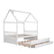 Full size Wooden House Bed with Trundle and 3 Storage Drawers-White - Supfirm