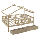 Full Size Wooden House Bed with Two Drawers, Natural - Supfirm