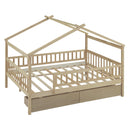 Full Size Wooden House Bed with Two Drawers, Natural - Supfirm