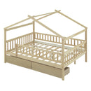 Full Size Wooden House Bed with Two Drawers, Natural - Supfirm