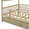 Full Size Wooden House Bed with Two Drawers, Natural - Supfirm