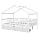 Full Size Wooden House Bed with Two Drawers, White - Supfirm