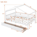 Full Size Wooden House Bed with Two Drawers, White - Supfirm