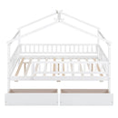 Full Size Wooden House Bed with Two Drawers, White - Supfirm