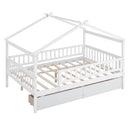 Full Size Wooden House Bed with Two Drawers, White - Supfirm