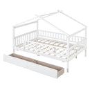 Full Size Wooden House Bed with Two Drawers, White - Supfirm