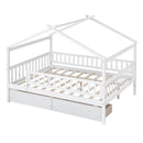 Full Size Wooden House Bed with Two Drawers, White - Supfirm