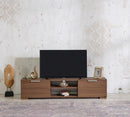 FurnisHome Store April Mid Century Modern Tv Stand 2 Door Cabinets 2 Shelves White 66 inch Tv Unit, Walnut - Supfirm