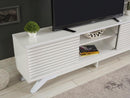 FurnisHome Store Luxia Mid Century Modern Tv Stand 2 Sliding Door Cabinet 2 Shelves 67 inch Tv Uni, White - Supfirm