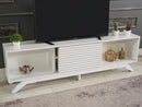 FurnisHome Store Luxia Mid Century Modern Tv Stand 2 Sliding Door Cabinet 2 Shelves 67 inch Tv Uni, White - Supfirm