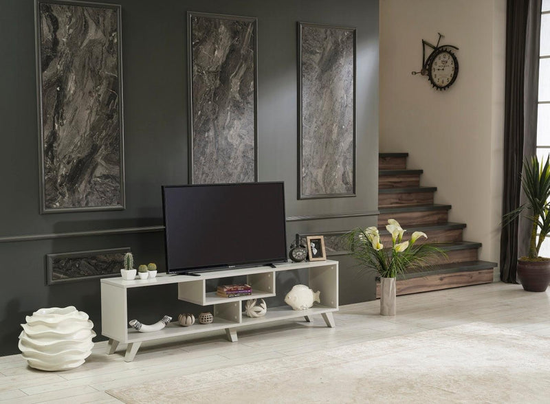 FurnisHome Store Parma Mid Century Modern Tv Stand Open Shelving Entertainment Centre 67 inch Tv Unit, Grey - Supfirm