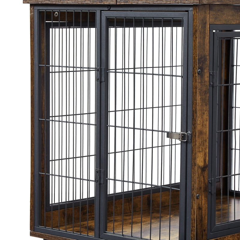 Furniture Dog Cage Crate with Double Doors, Rustic Brown, 38.58'' W x 25.2'' D x 27.17'' H - Supfirm