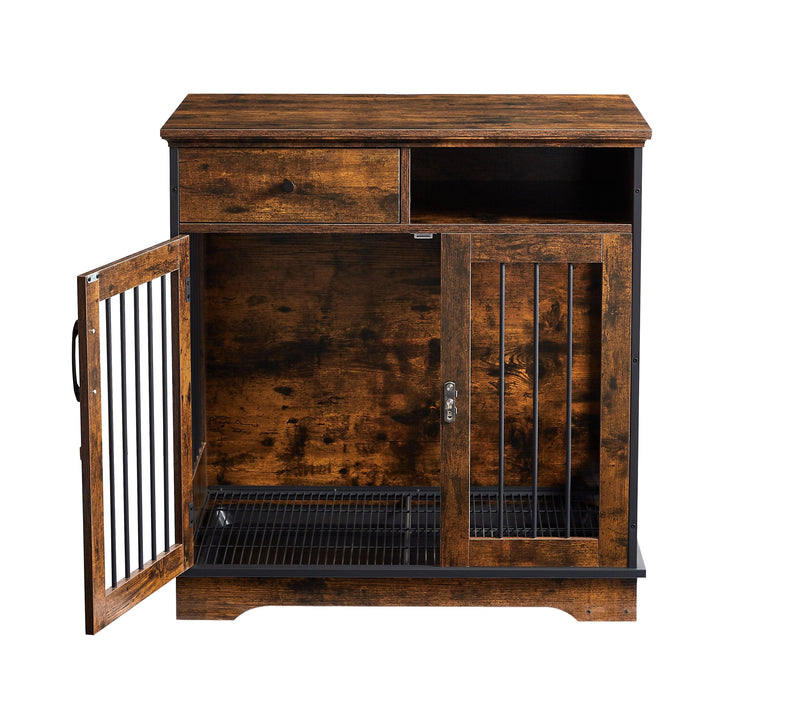 Furniture Dog crate, indoor pet crate end tables, decorative wooden kennels with removable trays. Rustic Brown, 32.3'' W x 22.8'' D x 33.5'' H. - Supfirm