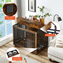 Furniture Style Dog Crate Side Table With Feeding Bowl, Wheels, Three Doors, Flip-Up Top Opening. Indoor, Rustic Brown, 43.7"W x 30"D x 33.7"H - Supfirm