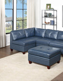 Genuine Leather Ink Blue Tufted 6pc Modular Sofa Set 2x Corner Wedge 3x Armless Chair 1x Ottoman Living Room Furniture Sofa Couch - Supfirm