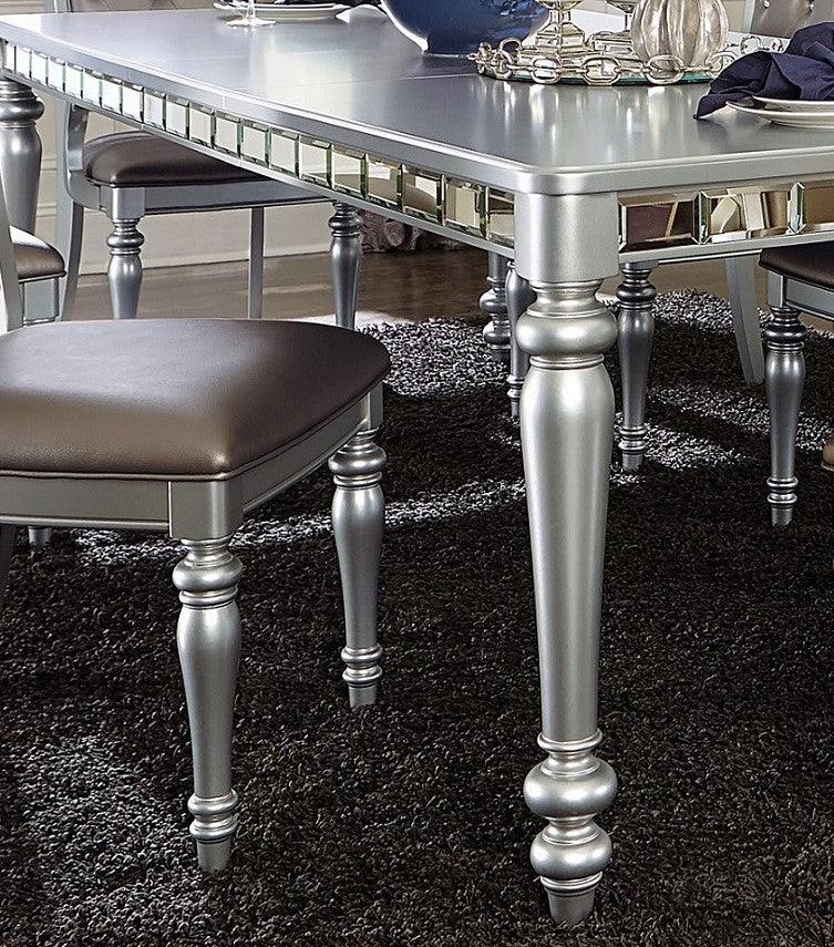 Glamorous Silver Finish Dining Set 5pc Dining Table 4x Side Chairs Crystal Button Tufted Upholstered Modern Style Furniture - Supfirm