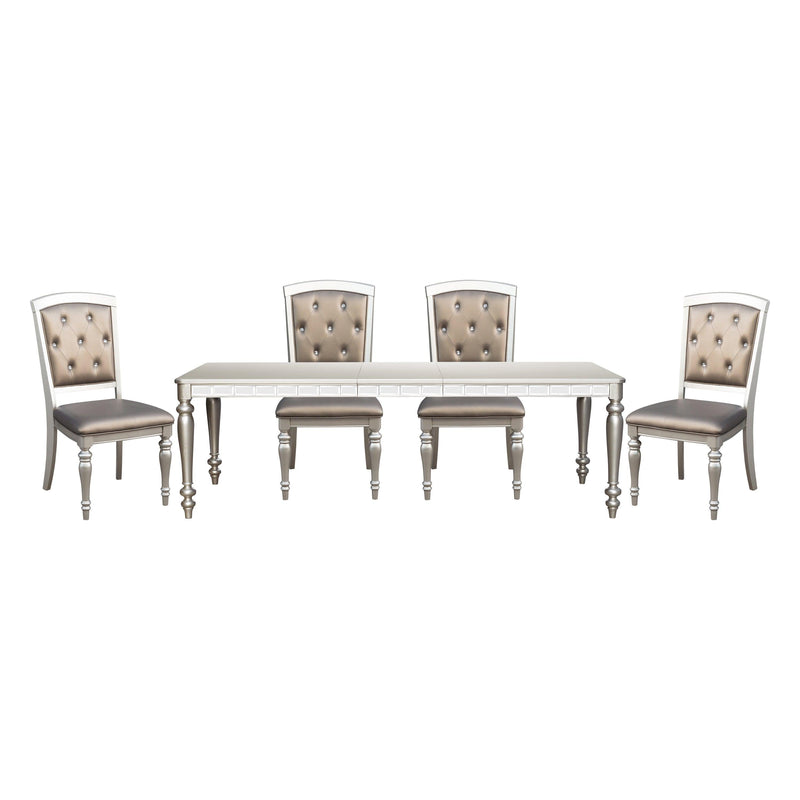 Glamorous Silver Finish Dining Set 5pc Dining Table 4x Side Chairs Crystal Button Tufted Upholstered Modern Style Furniture - Supfirm