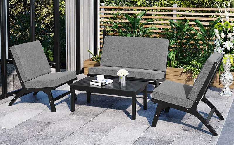 GO 4-Piece V-shaped Seats set, Acacia Solid Wood Outdoor Sofa, Garden Furniture, Outdoor seating, Black And Gray - Supfirm