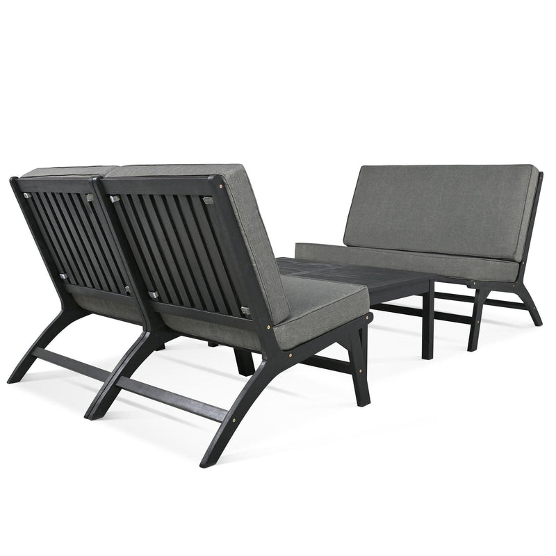 GO 4-Piece V-shaped Seats set, Acacia Solid Wood Outdoor Sofa, Garden Furniture, Outdoor seating, Black And Gray - Supfirm