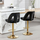 Golden Swivel Velvet Barstools Adjusatble Seat Height from 25-33 Inch, Modern Upholstered Bar Stool & Counter Stools with Nailheads for Home Pub and Kitchen Island,Set of 2, Black - Supfirm