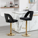 Golden Swivel Velvet Barstools Adjusatble Seat Height from 25-33 Inch, Modern Upholstered Bar Stool & Counter Stools with Nailheads for Home Pub and Kitchen Island,Set of 2, Black - Supfirm