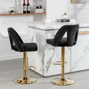 Golden Swivel Velvet Barstools Adjusatble Seat Height from 25-33 Inch, Modern Upholstered Bar Stool & Counter Stools with Nailheads for Home Pub and Kitchen Island,Set of 2, Black - Supfirm