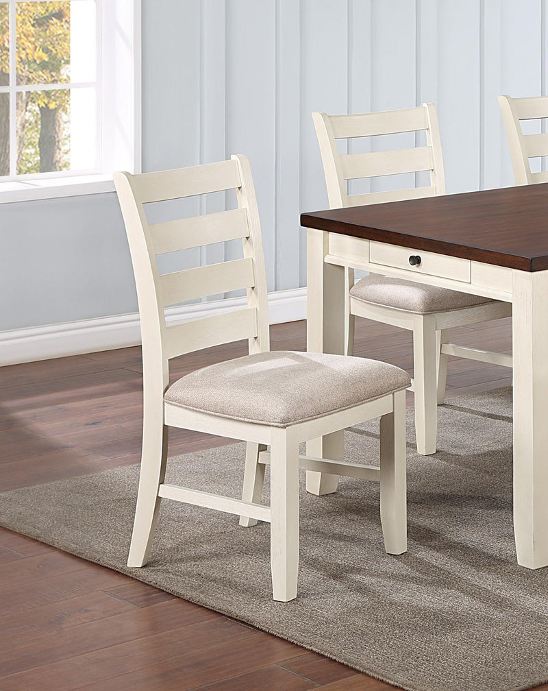 Gorgeous Classic Dining Room Furniture 7pc Dining Set Dining Table w Drawers 6x Side Chairs White Rubberwood Walnut Acacia Veneer Ladder Back Chair - Supfirm