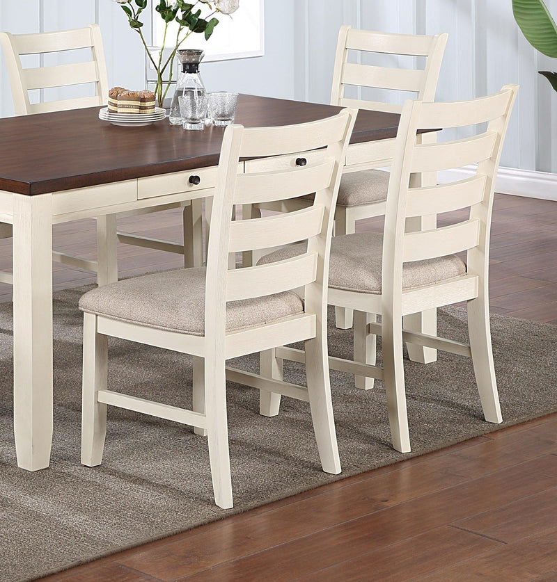 Gorgeous Classic Dining Room Furniture 7pc Dining Set Dining Table w Drawers 6x Side Chairs White Rubberwood Walnut Acacia Veneer Ladder Back Chair - Supfirm