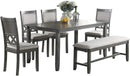 Gray Color Dining Room Furniture Unique Modern 6pc Set Dining Table 4x Side Chairs and A Bench Solid wood Rubberwood and veneers - Supfirm