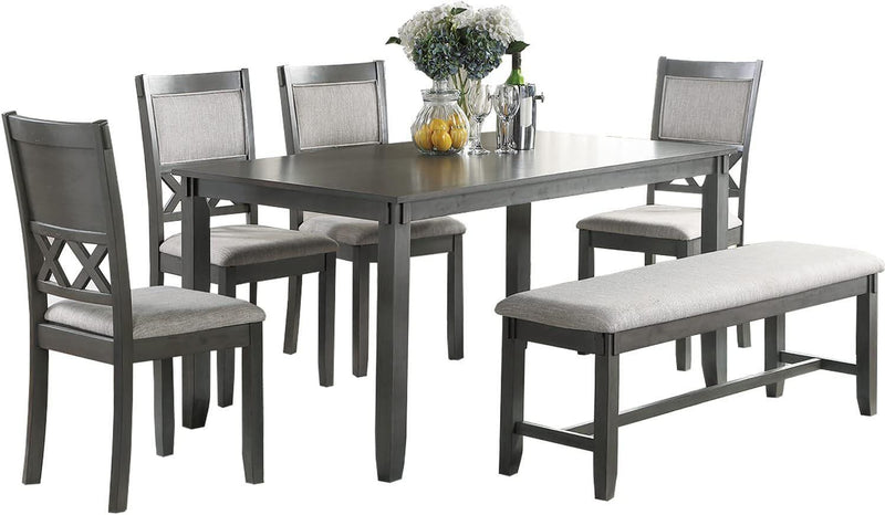 Gray Color Dining Room Furniture Unique Modern 6pc Set Dining Table 4x Side Chairs and A Bench Solid wood Rubberwood and veneers - Supfirm