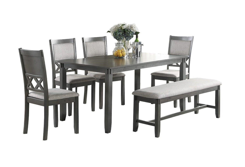 Gray Color Dining Room Furniture Unique Modern 6pc Set Dining Table 4x Side Chairs and A Bench Solid wood Rubberwood and veneers - Supfirm