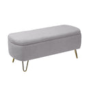 Grey Storage Ottoman Bench for End of Bed Gold Legs, Modern Grey Faux Fur Entryway Bench Upholstered Padded with Storage for Living Room Bedroom - Supfirm