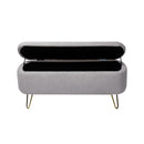 Grey Storage Ottoman Bench for End of Bed Gold Legs, Modern Grey Faux Fur Entryway Bench Upholstered Padded with Storage for Living Room Bedroom - Supfirm