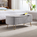 Grey Storage Ottoman Bench for End of Bed Gold Legs, Modern Grey Faux Fur Entryway Bench Upholstered Padded with Storage for Living Room Bedroom - Supfirm