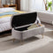 Grey Storage Ottoman Bench for End of Bed Gold Legs, Modern Grey Faux Fur Entryway Bench Upholstered Padded with Storage for Living Room Bedroom - Supfirm