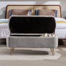 Grey Storage Ottoman Bench for End of Bed Gold Legs, Modern Grey Faux Fur Entryway Bench Upholstered Padded with Storage for Living Room Bedroom - Supfirm