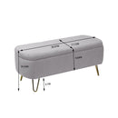 Grey Storage Ottoman Bench for End of Bed Gold Legs, Modern Grey Faux Fur Entryway Bench Upholstered Padded with Storage for Living Room Bedroom - Supfirm