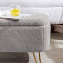 Grey Storage Ottoman Bench for End of Bed Gold Legs, Modern Grey Faux Fur Entryway Bench Upholstered Padded with Storage for Living Room Bedroom - Supfirm