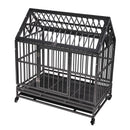 Heavy Duty Metal Dog Kennel Cage Crate with 4 Universal Wheels, Openable Pointed Top and Front Door, Black - Supfirm